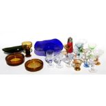 A quantity of Victorian and later glass items to include a cranberry glass sugar sifter; a 'Bristol'