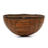 African / Tribal Art - a Fulbe (Peul), Cameroon calabash bowl incised with pyrographic designs,