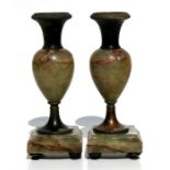 A pair of marble & bronze garnitures, 26cms (10.25ins) high.