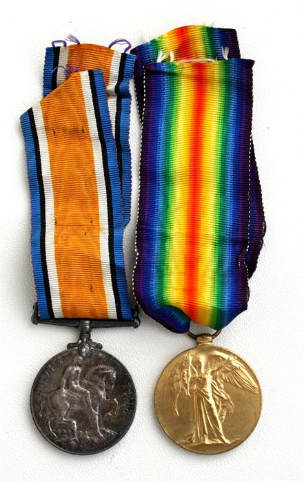 A WW1 casualty medal pair with original ribbons named to GS-21567 Private F.J. Smith of the Royal