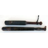 A painted Victorian Hant's Constabulary truncheon, 44cms (17.25ins) long; together with a painted