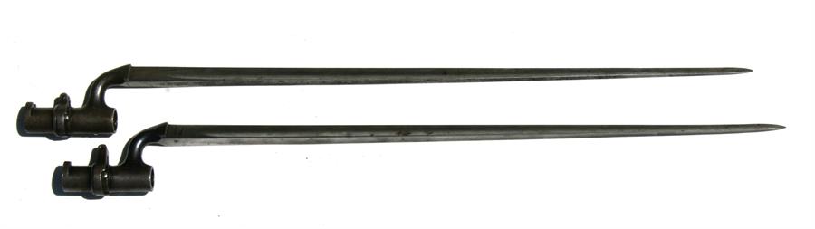 Two 19th century British socket bayonets (no scabbards) Both marked with the War Department arrows