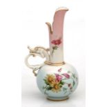 An Edwardian Royal Worcester ewer, painted decoration of flowers with stylised dragon handle, the