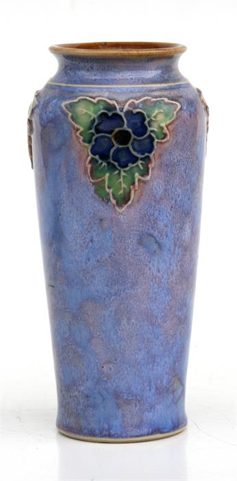 A Royal Doulton vase decorated with flowers, initialled to the base for Lily Partington, 18cms (