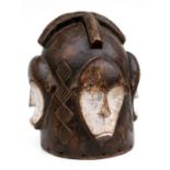 African / Tribal Art - a Fang Ngontang four faced carved wooden mask, 34cms (13.5ins) high.