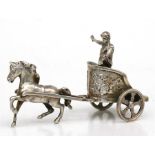 A continental silver model of a Roman Gladiator on a chariot, 9cms (3.4ins) long.