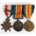 A mounted as worn WWI Mons Star with clasp medal trio named to 'T-21857 Driver W. Thurston' of the
