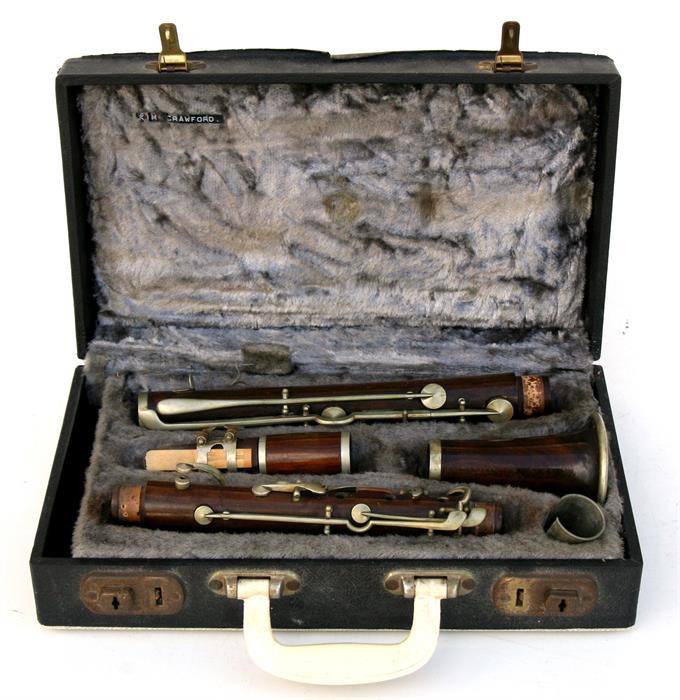 A J R Lafleur & Son rosewood clarinet, cased.