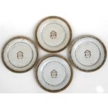 Four 18th century Chinese Export Armorial plates with central coat of arms, 25cms (9.8ins)