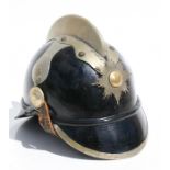 A late Victorian Swedish Fire Brigade helmet. Having a leather skull with metal fittings and a