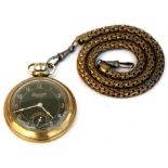 A British Military Ingersoll Leader open faced pocket watch , the black dial with Arabic numerals