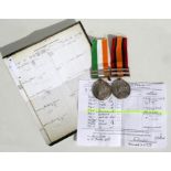 A Boer War casualty medal pair consisting of the Queens South Africa medal with two clasps and the