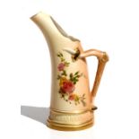 A Royal Worcester ivory tusk jug decorated with flowers, shape '1116', 18cms (7ins) high.