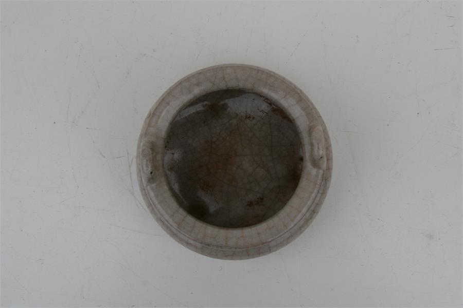 A Chinese crackle glaze two-handled censer of compressed circular form, 12cms (4.75ins) diameter. - Image 3 of 8