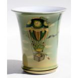 A Sarah Akin-Smith pottery vase decorated with balloonists, 20cms (8ins) high.