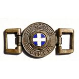 An unusual belt buckle to The Border Regiment. Having a white enamel cross to the centre on a blue
