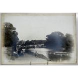A Victorian photograph on glass depicting a river scene, 36 by 24cms (14.25 by 9.5ins).