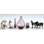 A Royal Copenhagen group, a girl and a goose; a Beswick horse; a Mason's Mandalay pattern ginger