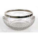 A silver mounted cut glass fruit bowl, 23cms (9ins) diameter.