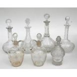 A quantity of Victorian and later cut glass decanters (7). Condition Report Chips to the ends of