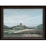 Charles Evison (British b1910) - View of Corfe - signed lower right, oil on board, framed, 40 by