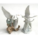 Two Nao porcelain groups, 'Flying Herons' and 'Nesting Herons' by Fulgencio Garcia. Condition Report