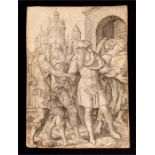 Heinrich Aldegrever (1502-1555) Old Master print - Lot Prevents the Sodomites from Violence -