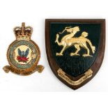 A military wall shield to HQ Hong Kong & Kowloon Garrison. Having a gilt metal Dragon on a wooden