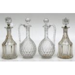 Two pairs of Victorian cut glass decanters. Condition Report Minor nicks to stoppers of central