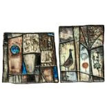 Two Studio Pottery plaques in the manner of Ann Wynn-Reeves, 33 by 43cms (13 by 17ins) and 41 by