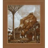 Richard Morgan - Woodland Landscape with Central Figure - signed & dated '80 to mount,