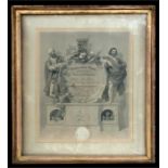 A Victorian pharmaceutical Chemist's certificate to John Austin, framed & glazed, 46 by 56cms (18 by