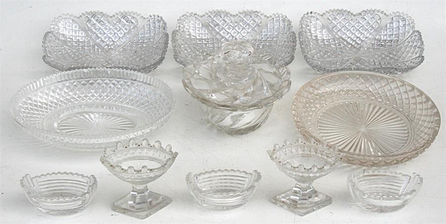 A quantity of 18th & 19th century cut glass including salts. Condition Report Both salts on stands