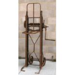 A pair of late 19th / early 20th century Church & Son sack trucks with ratcheted lift system.