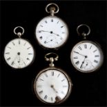 A Georgian silver pair cased open faced pocket watch with fusee movement; together with three silver