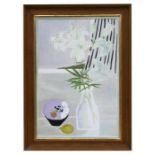 In the manner of Mary Fedden - Still Life of a Vase with Lilies - oil on canvas, framed, 50 by 76cms