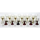 A set of etched hock glasses; together with a quantity of glass sets.