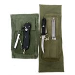 Two Royal Air Force aircrew survival knives in scabbards. One made by Joseph Rogers