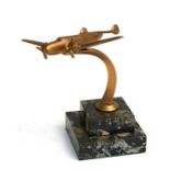 A brass model of a WW2 Handley Page Hampden Bomber standing on a marble base. Wingspan 14cms (5.
