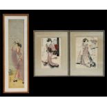 A pair of Japanese woodblock prints, possibly Eizan Kikugawa (1787-1867) depicting robed ladies with