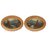 W Collins, a pair of oval river landscapes, signed, oils on board, framed, 55 by 35cm (21.75 by 13.