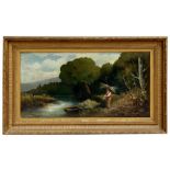 H Adams - A Figure Carrying Thatch by a Riverside, signed lower left, framed, 52 by 27cms (20.5 by