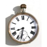 An oversized open faced pocket watch, the enamel dial with Roman numerals and subsidiary seconds