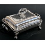 A Victorian silver plated two-handled rectangular vegetable tureen, 36cms (14ins) wide.