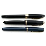 Three fountain pens, Waterman, Parker & Sheaffer.