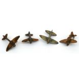 Four WW2 Spitfire brooches made from coins. Average wingspan of 3cms (1.25ins)