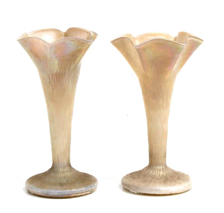 A pair of early 20th century lustre glass vases, 24cms (9.5ins) high. Condition Report No chips or