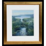 Andrew Miller - Estuary River Scene - signed lower right, watercolour, framed & glazed, 33 by