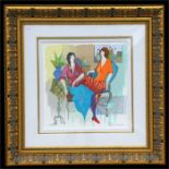 Itzchak Tarkay (1935-2012) - Two Young Ladies Seated - signed in pencil lower right, limited edition