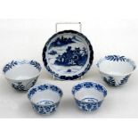 A group of Chinese blue & white tea bowls; together with a blue & white saucer (5).